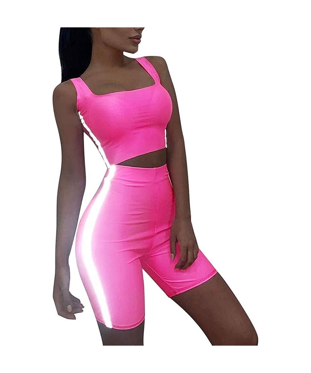 Thermal Underwear Solid Bodycon Two Piece Outfits - Sexy Shorts Sports Running Set - Pink - CX18TQGSWNX