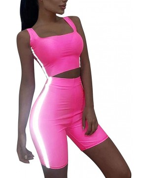 Thermal Underwear Solid Bodycon Two Piece Outfits - Sexy Shorts Sports Running Set - Pink - CX18TQGSWNX