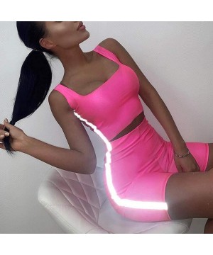 Thermal Underwear Solid Bodycon Two Piece Outfits - Sexy Shorts Sports Running Set - Pink - CX18TQGSWNX