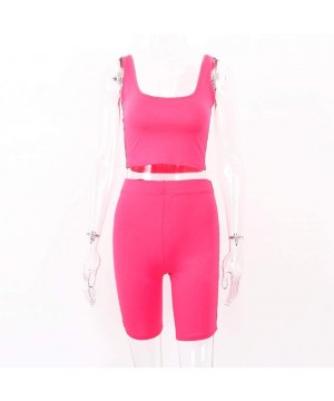 Thermal Underwear Solid Bodycon Two Piece Outfits - Sexy Shorts Sports Running Set - Pink - CX18TQGSWNX