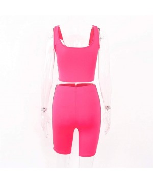 Thermal Underwear Solid Bodycon Two Piece Outfits - Sexy Shorts Sports Running Set - Pink - CX18TQGSWNX