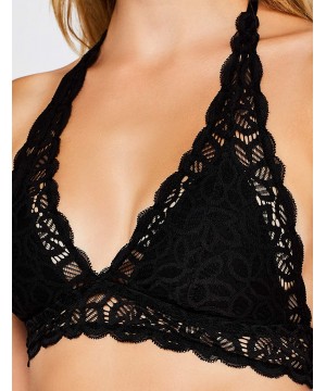 Bras Women's Crochet Lace Halter Bralette - Black Beauty - CR18E56E6CD