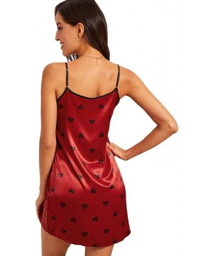 Sets Women's Graphic Print Satin Nightgown Cami Sleepwear Dress - A Red - C9193TTDUI6