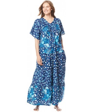 Nightgowns & Sleepshirts Women's Plus Size Tiered Print Lounger Nightgown - Evening Blue Paisley (0200) - CH1906XRDOD