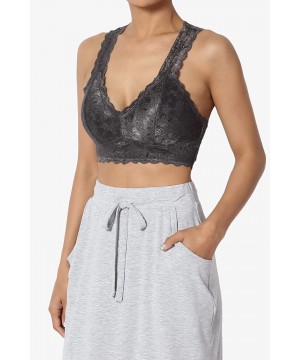 Camisoles & Tanks Paded Racerback Floral Lace Bralette Layering Bra Crop Tank Top - Grey - C418TLMGRRA