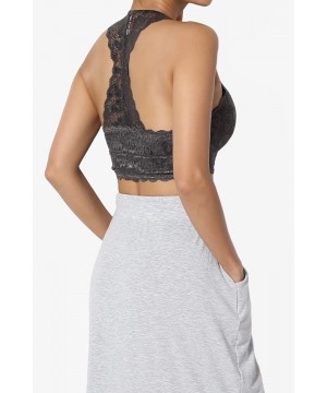 Camisoles & Tanks Paded Racerback Floral Lace Bralette Layering Bra Crop Tank Top - Grey - C418TLMGRRA