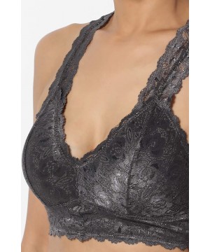 Camisoles & Tanks Paded Racerback Floral Lace Bralette Layering Bra Crop Tank Top - Grey - C418TLMGRRA