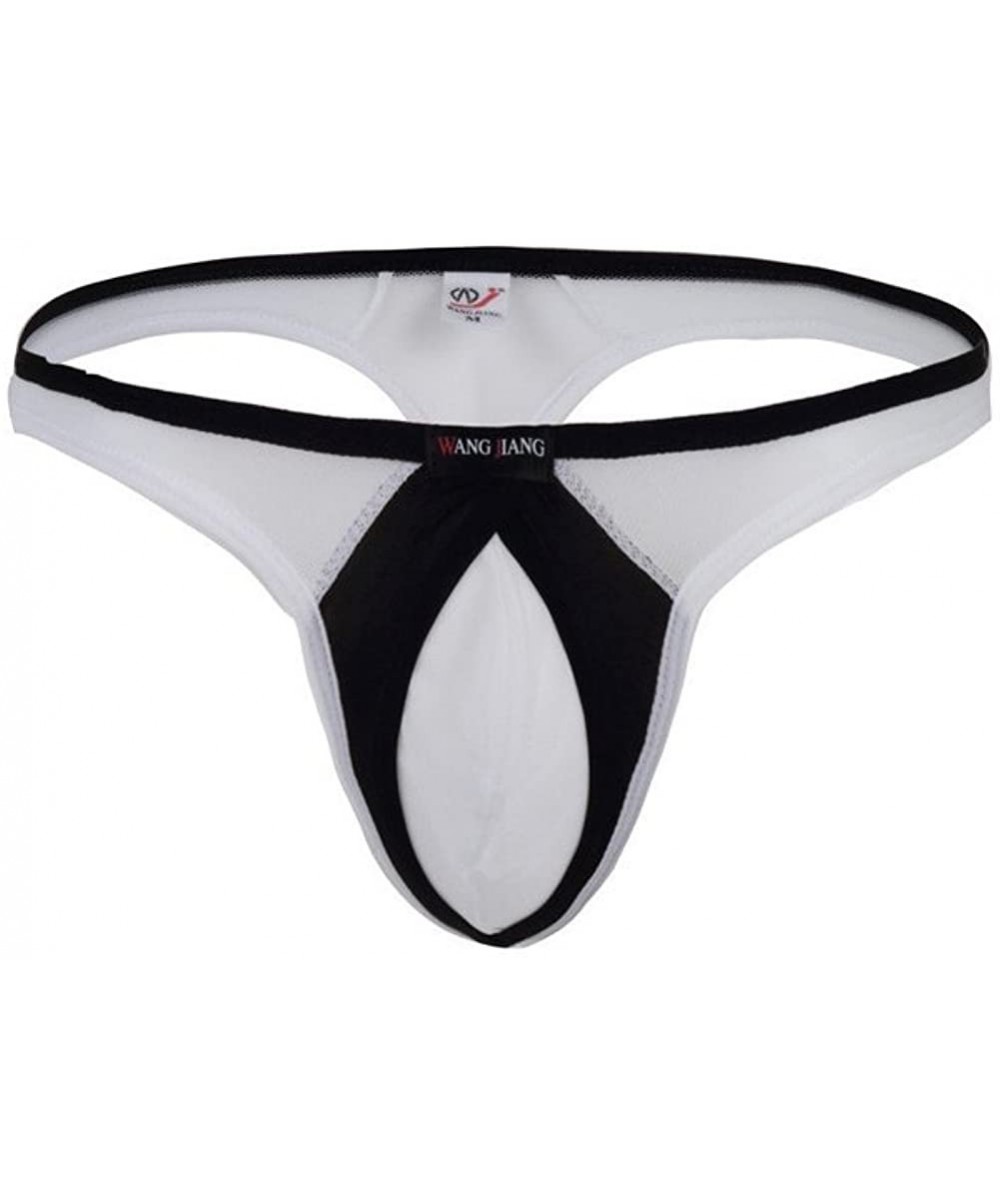 G-Strings & Thongs Men's Mesh Thong Briefs Underwear - White&black - C512FL7N09L