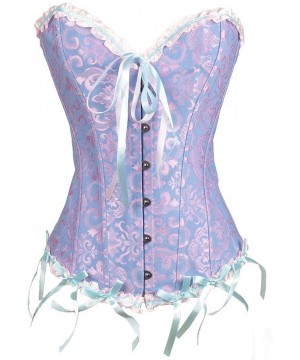 Bustiers & Corsets Vintage Corset Top Overbust Bustier Lace Up Burlesque with G-String - Blue - CK18UTNN04K