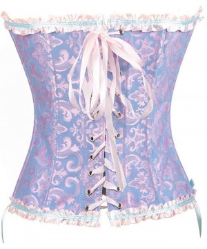 Bustiers & Corsets Vintage Corset Top Overbust Bustier Lace Up Burlesque with G-String - Blue - CK18UTNN04K