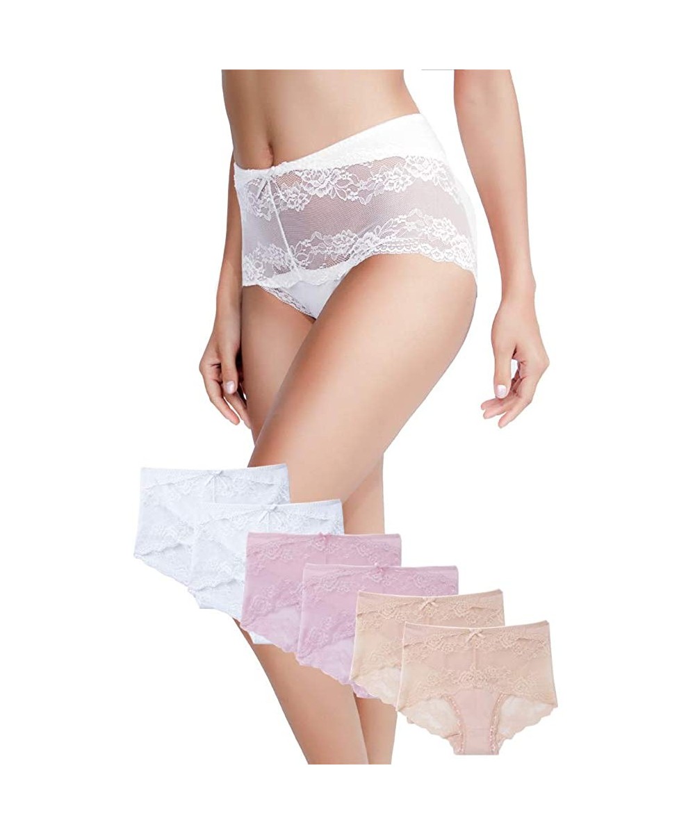 Panties Women's Lace Panties 6 Pack Super Soft Cotton Seamless Hipster Briefs Underwear - 2apricot+2pink+2white - CV18ULXSMZY