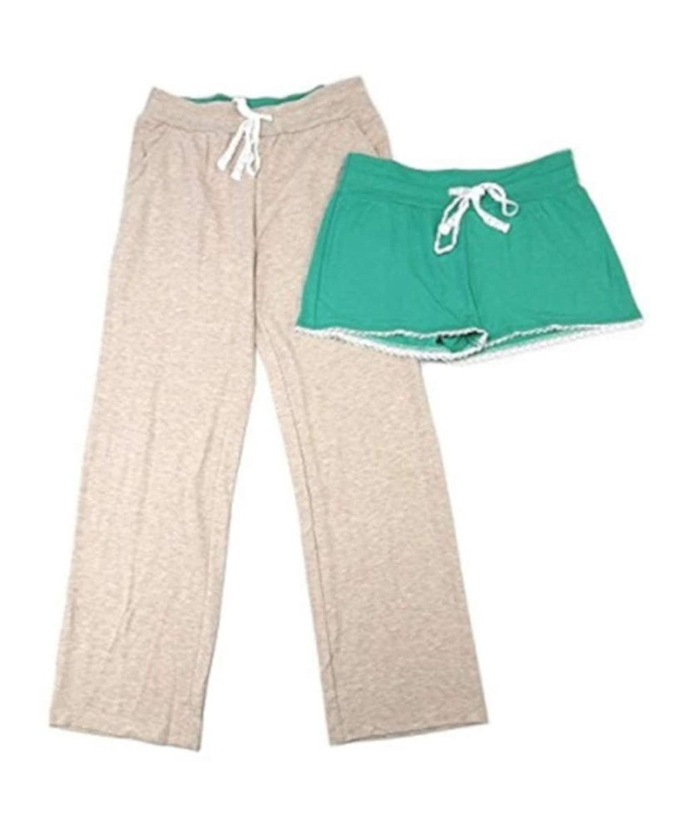 Sets Soft French Terry Short and Pants Set W/Crochet Details - Emerald/Beige - CB17YKAM04X