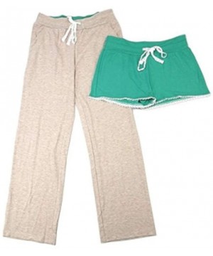 Sets Soft French Terry Short and Pants Set W/Crochet Details - Emerald/Beige - CB17YKAM04X