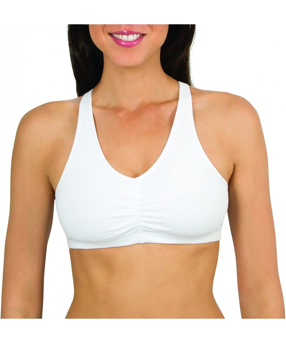 Bras Women's Adjustable Shirred Front Racerback Bra (Pack of 3) - Heather Grey/White/Black - 6 Pack - CA126S088M9