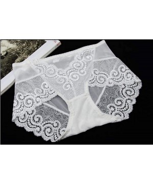 Panties Sexy Women's Panties Full Transparent Gauze Floral Lace Seamless Underwear Women Mid-Waist Briefs - Purple - CF18T7C76CL