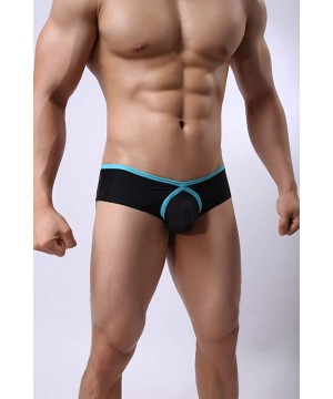 Briefs Men's Ice Silk Underwear Sexy Low Waist Breathable Boxer Briefs - Blue - CZ192A358XY