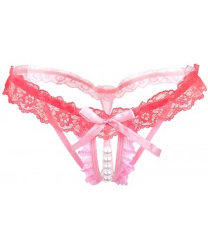 Panties Hollow Pearls Womens Lace Sexy Thong Panties Intimates Lingerie Underwear - Pink - CR196ECN579