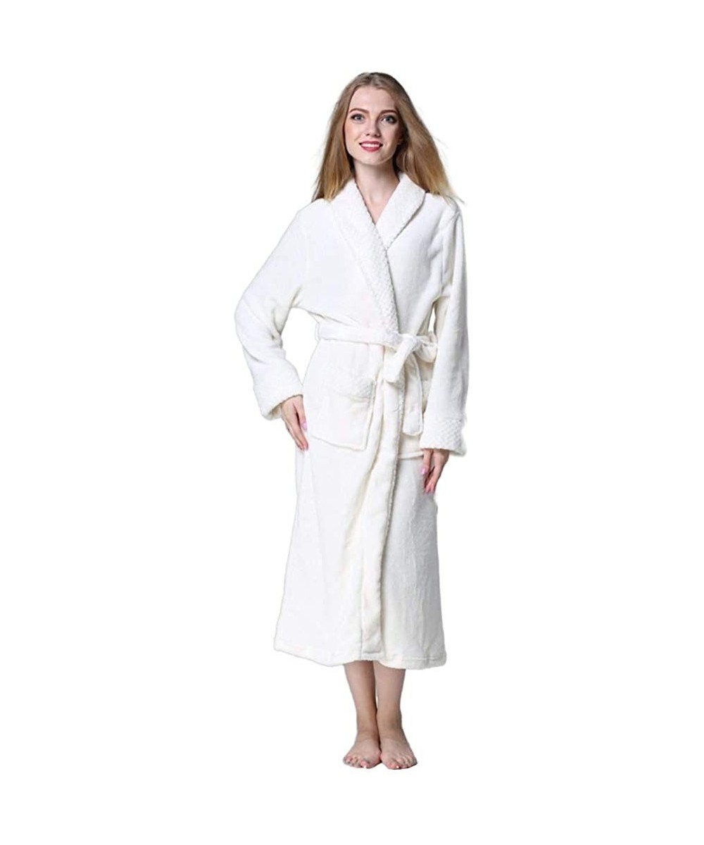 Robes Plush Shawl Collar Long Bathrobe for Women-Ladies Fleece Flannel Robe Warm Nightgown Couple Loungewear - White - CI198D...