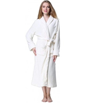 Robes Plush Shawl Collar Long Bathrobe for Women-Ladies Fleece Flannel Robe Warm Nightgown Couple Loungewear - White - CI198D...