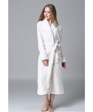 Robes Plush Shawl Collar Long Bathrobe for Women-Ladies Fleece Flannel Robe Warm Nightgown Couple Loungewear - White - CI198D...