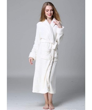 Robes Plush Shawl Collar Long Bathrobe for Women-Ladies Fleece Flannel Robe Warm Nightgown Couple Loungewear - White - CI198D...