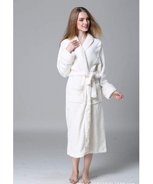 Robes Plush Shawl Collar Long Bathrobe for Women-Ladies Fleece Flannel Robe Warm Nightgown Couple Loungewear - White - CI198D...