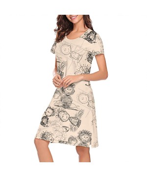 Nightgowns & Sleepshirts Women's Snoopy- Nightgown Printed Nightdress Crew Neck - White-138 - C619C96I37Z