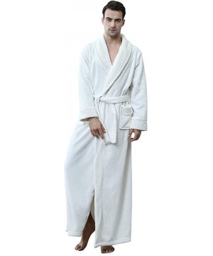 Robes Mens Solid Thicken Velvet Robe Bathrobe Gown Pajamas Sleepwear Pocket Waistband - White - CD194IZA7XL