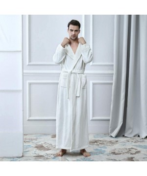 Robes Mens Solid Thicken Velvet Robe Bathrobe Gown Pajamas Sleepwear Pocket Waistband - White - CD194IZA7XL