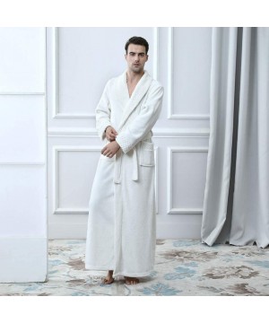 Robes Mens Solid Thicken Velvet Robe Bathrobe Gown Pajamas Sleepwear Pocket Waistband - White - CD194IZA7XL