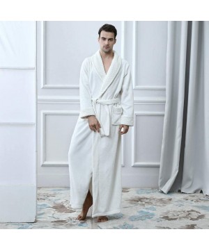 Robes Mens Solid Thicken Velvet Robe Bathrobe Gown Pajamas Sleepwear Pocket Waistband - White - CD194IZA7XL