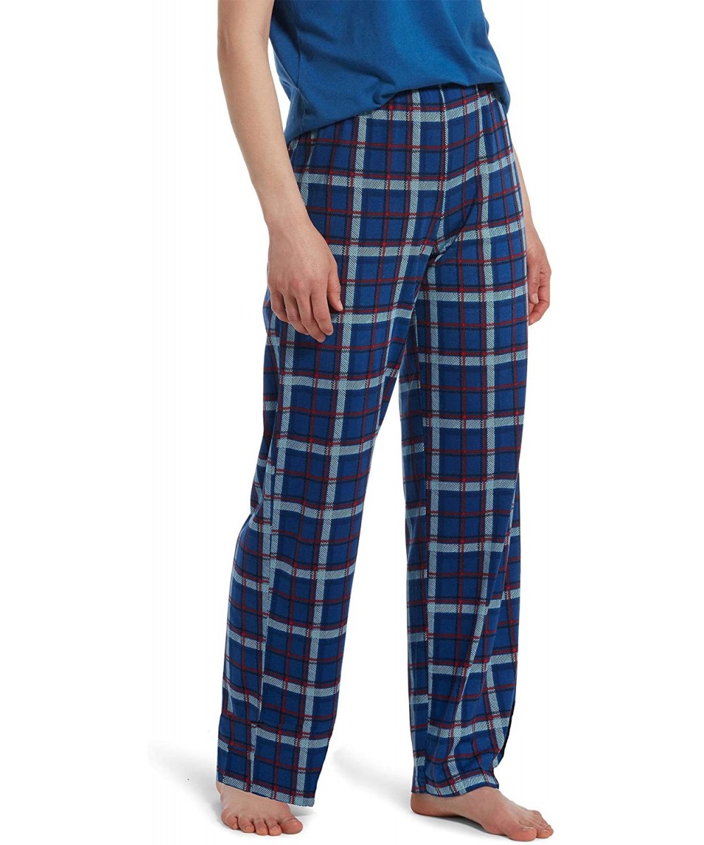 Bottoms Women's Printed Knit Long Pajama Sleep Pant - Monaco Blue - Scratch Plaid - C618UQZGZZY