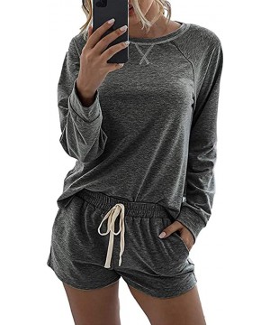 Sets Women's Pajama Set Long Sleeve Top with Shorts Casual Two-Piece Pajamas - 4 - C919CD2M733