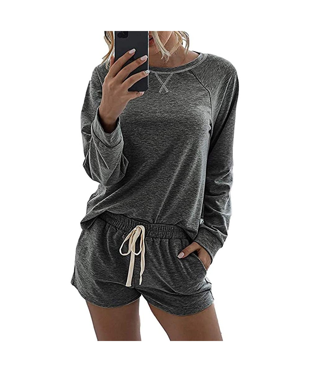 Sets Women's Pajama Set Long Sleeve Top with Shorts Casual Two-Piece Pajamas - 4 - C919CD2M733