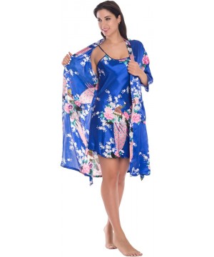 Robes Women's Kimono Robe Gorgeous Loungewear 2PC Set Sleepwear Camisole & Robe - Royalblue - C211YCAU66D