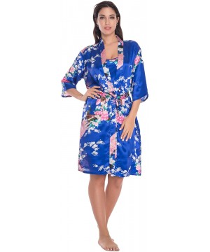 Robes Women's Kimono Robe Gorgeous Loungewear 2PC Set Sleepwear Camisole & Robe - Royalblue - C211YCAU66D