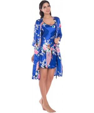 Robes Women's Kimono Robe Gorgeous Loungewear 2PC Set Sleepwear Camisole & Robe - Royalblue - C211YCAU66D