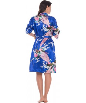 Robes Women's Kimono Robe Gorgeous Loungewear 2PC Set Sleepwear Camisole & Robe - Royalblue - C211YCAU66D