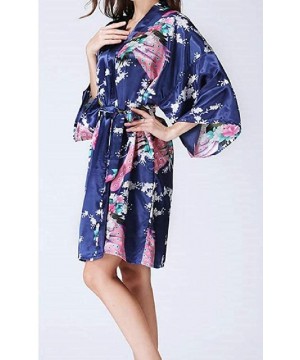 Tops Womens 1/2 Sleeve Mid-Length Comfy Floral Printed Kimono Loungewear PJ - Navy Blue - C01987606HX