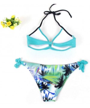 Thermal Underwear Women's Swimsuit Halter Halter Strap Solid Print Bikini Set(E-Blue-L) - E-blue - CF196U9EI8U