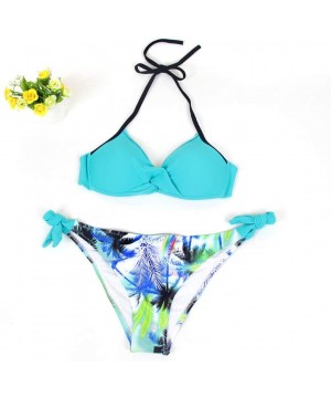 Thermal Underwear Women's Swimsuit Halter Halter Strap Solid Print Bikini Set(E-Blue-L) - E-blue - CF196U9EI8U