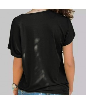 Tops T-Shirt Blouse- Ms. Women Casual Cross Shoulder Irregular Short Sleeve - Black - C21944RGZXL