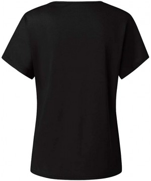 Tops T-Shirt Blouse- Ms. Women Casual Cross Shoulder Irregular Short Sleeve - Black - C21944RGZXL