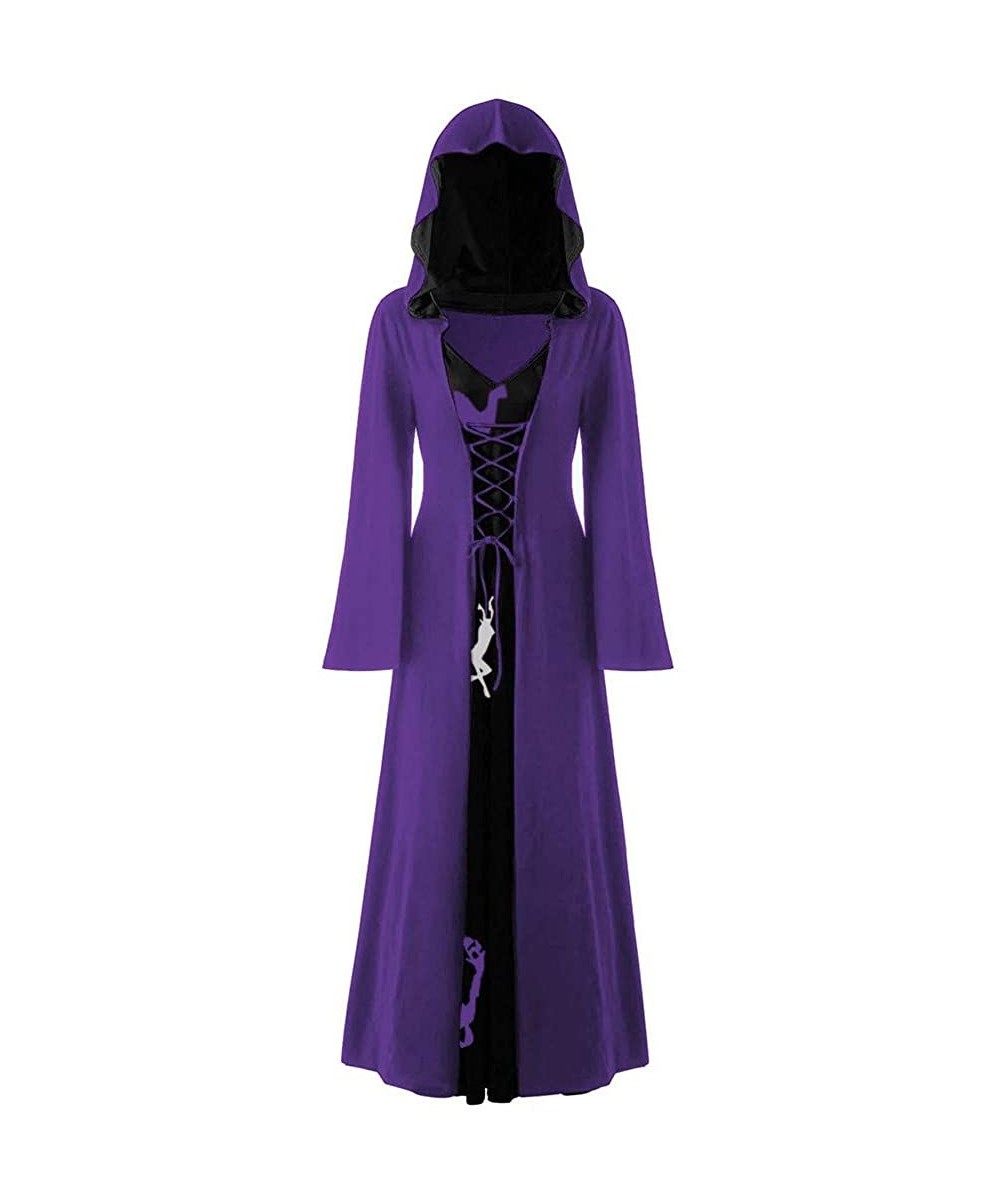 Thermal Underwear Women's Plus Size Halloween Hooded Lace Up Patchwork Long Sleeve Long Maxi Dress - A-purple - C918AMS72RI