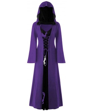 Thermal Underwear Women's Plus Size Halloween Hooded Lace Up Patchwork Long Sleeve Long Maxi Dress - A-purple - C918AMS72RI