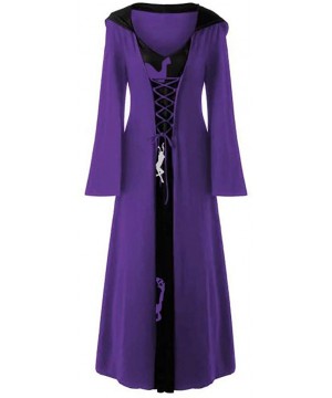 Thermal Underwear Women's Plus Size Halloween Hooded Lace Up Patchwork Long Sleeve Long Maxi Dress - A-purple - C918AMS72RI