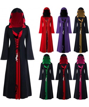 Thermal Underwear Women's Plus Size Halloween Hooded Lace Up Patchwork Long Sleeve Long Maxi Dress - A-purple - C918AMS72RI