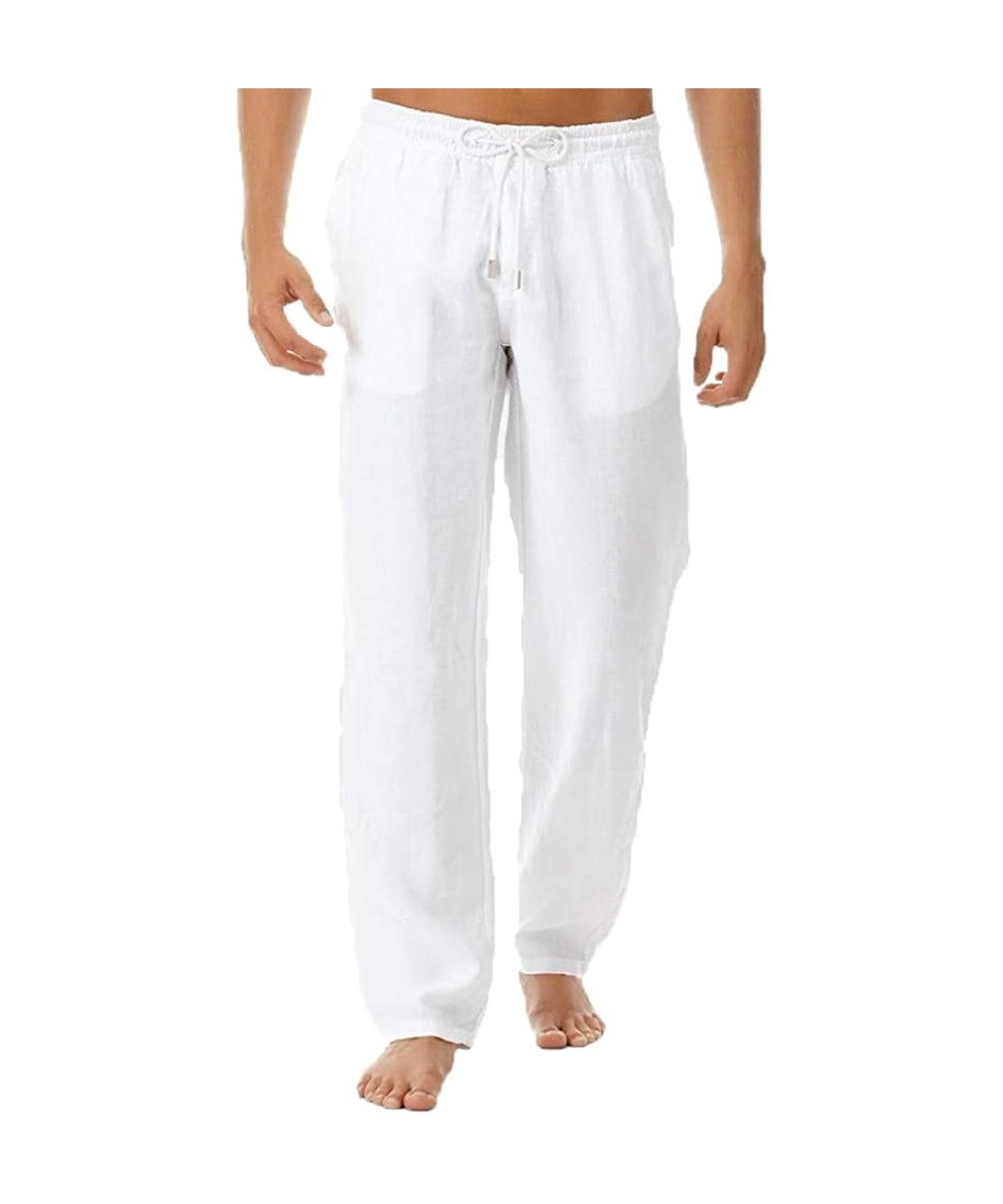 Sleep Bottoms Mens Cotton Pajama Pants Casual Loose Fit Straight-Legs Long Pants Soft Bottoms for Men KLGDA - White - CG18XIS...