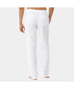 Sleep Bottoms Mens Cotton Pajama Pants Casual Loose Fit Straight-Legs Long Pants Soft Bottoms for Men KLGDA - White - CG18XIS...