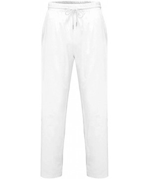 Sleep Bottoms Mens Cotton Pajama Pants Casual Loose Fit Straight-Legs Long Pants Soft Bottoms for Men KLGDA - White - CG18XIS...